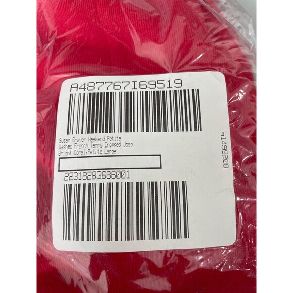 Susan Graver Weekend Pet Washed French Terry Cropped Jogger L Bright Coral NEW - Picture 2 of 7